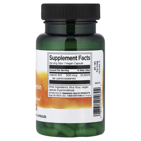 Вітамін В12 Swanson  (Vitamin B-12) 500 мкг 100 капсул