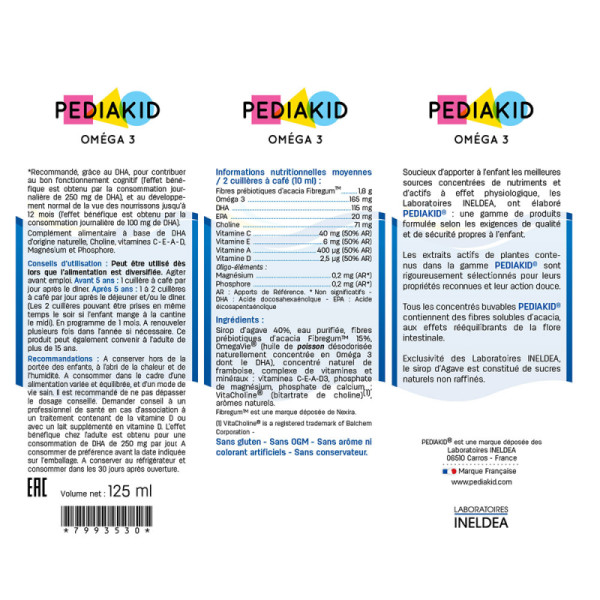 Омега-3 с холином Pediakid (Omega 3 + Choline) 125 мл со вкусом лимон-кола