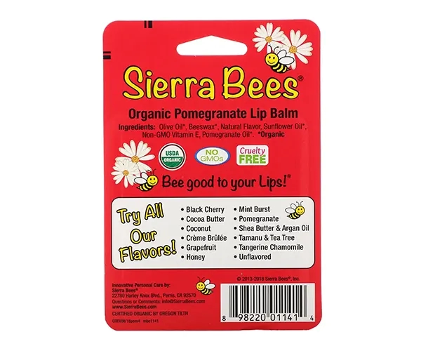Органический бальзам для губ Sierra Bees (Organic Lip Balm) 4 штуки в упаковке гранат