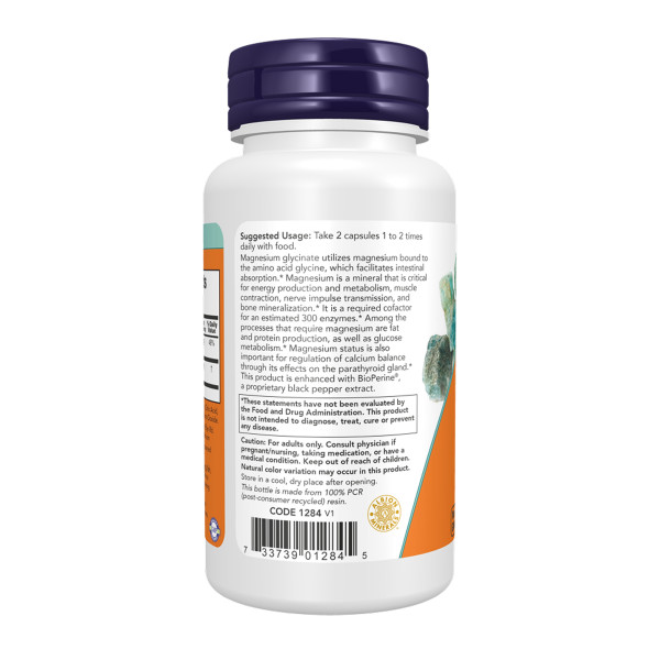 Магний глицинат с биоперином NOW Foods (Magnesium Glycinate with BioPerine) 60 капсул