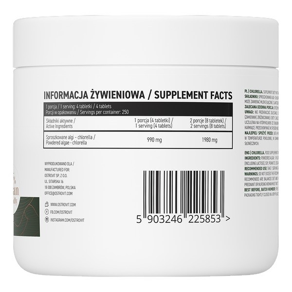 Хлорелла Ostrovit (Chlorella) 990 мг 1000 таблеток