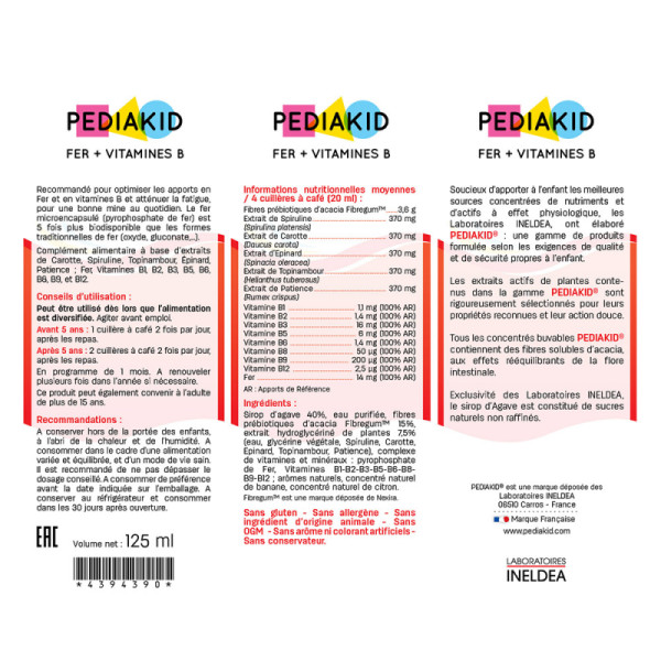 Железо + витамины группы B Pediakid (Fer + Vitamines B) 125 мл со вкусом банана