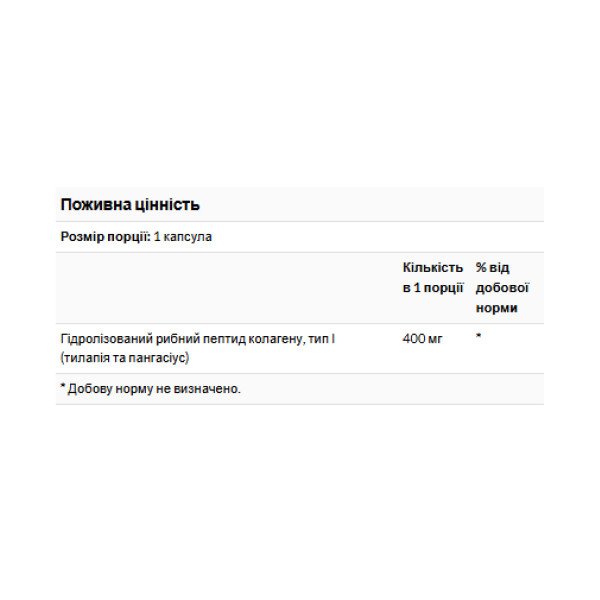 Морський колаген Swanson Type I Hydrolyzed Marine Collagen Peptides 400 мг 60 капсул