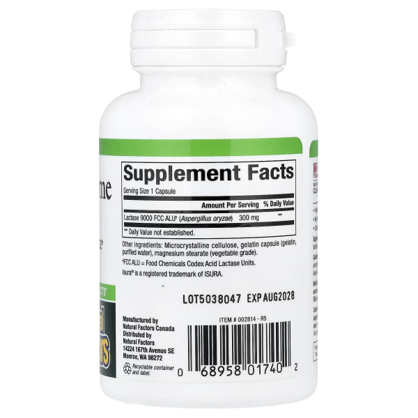 Лактаза Natural Factors (Lactase Enzyme) 300 мг 60 капсул