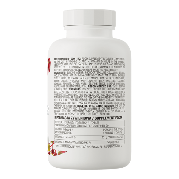 Витамин D3 1000+K2 Ostrovit (Vitamin D3 1000 + K2) 90 таблеток