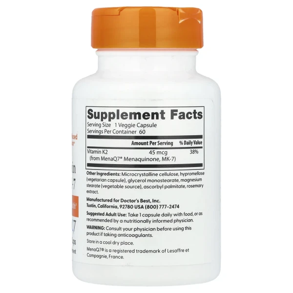 Вітамін К2 МК-7 Doctor's Best  (Natural Vitamin K2 MK7) 45 мкг 60 капсул