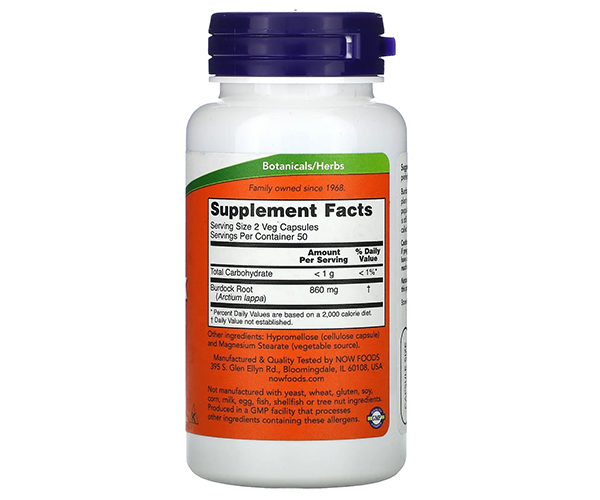 Корінь лопуха NOW Foods (Burdock root) 430 мг 100 капсул