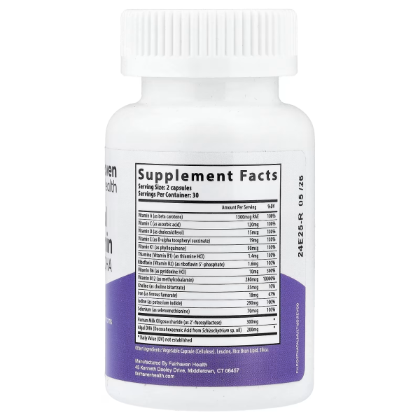 Послеродовой мультивитаминный комплекс с ДГК Fairhaven Health (Postnatal Multivitamin Essentials with DHA) 60 капсул