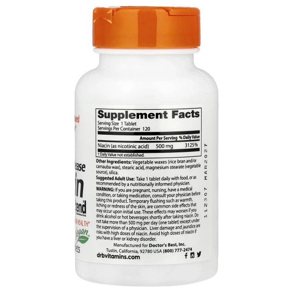 Ніацин уповільненого вивільнення Doctor's Best  (Niacin Vitamin B3 with niaXtend) 500 мг 120 таблеток