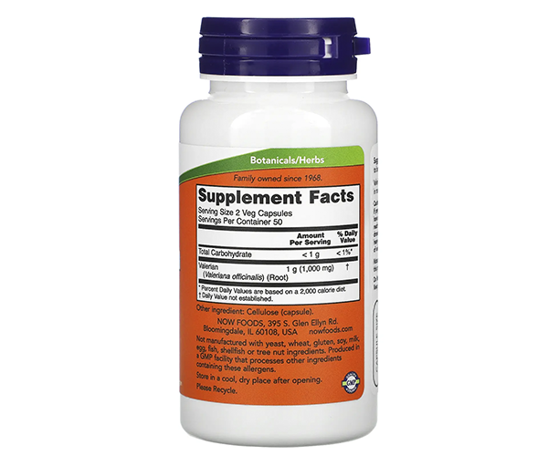 Корінь валеріани NOW Foods (Valerian Root) 500 мг 