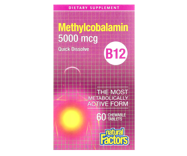 Витамин B12 Natural Factors (Methylcobalamin B12) 5000 мкг 60 жевательных таблеток