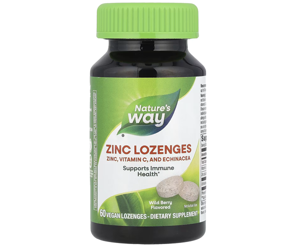 Цинк з ехінацеєю та вітаміном C Nature's Way  (Zinc with Echinacea and Vitamin C) 60 льодяників з ягідним смаком