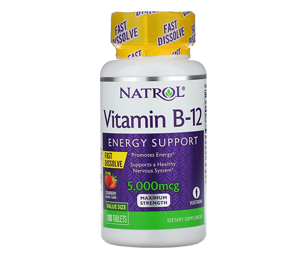 Витамин В12 Natrol (Vitamin B-12 Fast Dissolve) 5000 мкг 100 таблеток со вкусом клубники