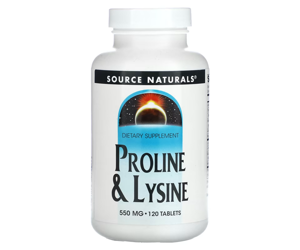 L-пролин и L-лизин Source Naturals (Proline and Lysine) 550 мг 120 таблеток