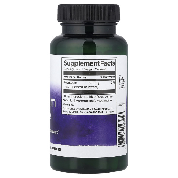 Цитрат калия Swanson (Potassium Citrate) 99 мг 120 капсул
