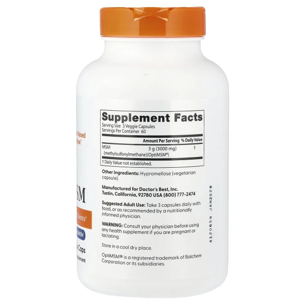 Вегетаріанський МСМ Doctor's Best (MSM with OptiMSM) 1000 мг 180 капсул