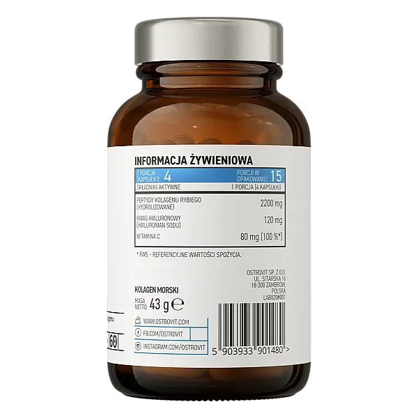 Морський колаген з гіалуроновою кислотою та вітаміном C Ostrovit  (Colagen morski) 60 капсул
