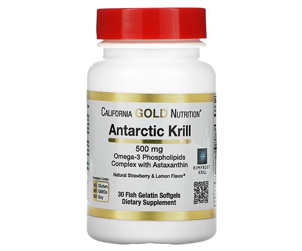 Жир арктического криля с астаксантином California Gold Nutrition (Krill oil with astaksanthin) 500 мг со вкусом лимона и клубники