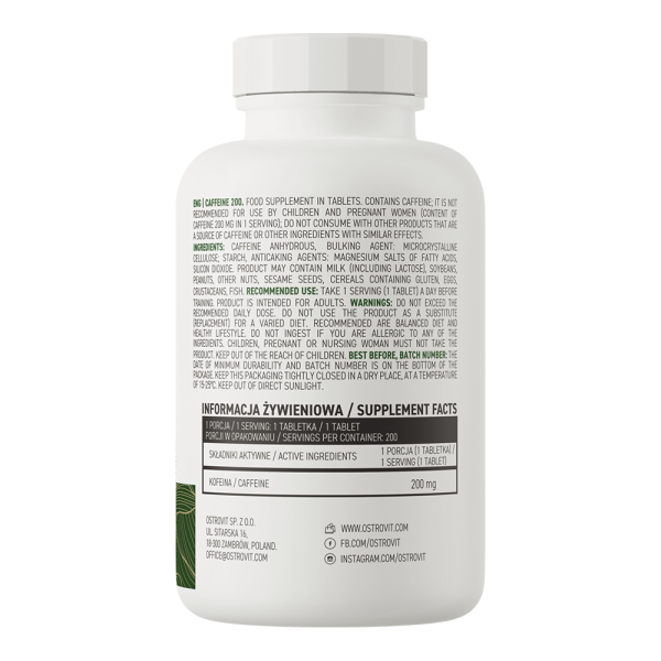 Кофеїн Ostrovit (Caffeine) 200 мг 200 таблеток
