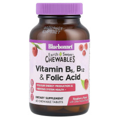 Вітаміни B6, B12 + фолієва кислота Bluebonnet Nutrition  (Vitamin B6 B12 plus Folic Acid) 60 таблеток зі смаком малини