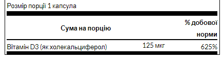 Вітамін Д3 з кокосовим маслом Swanson  (Vitamin D-3 with Coconut Oil High-Potency) 5000 МО 60 капсул