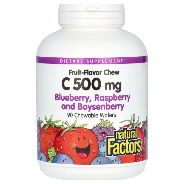 Жевательные таблетки с витамином C Natural Factors со вкусом фруктов, голубика, малина и лесная ягода 500 мг 90 шт