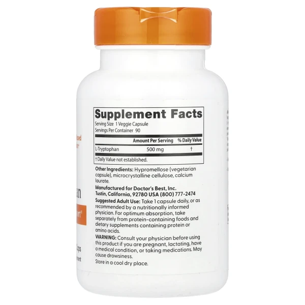 Триптофан Doctor's Best  (L-Tryptophan) 500 мг 90 капсул