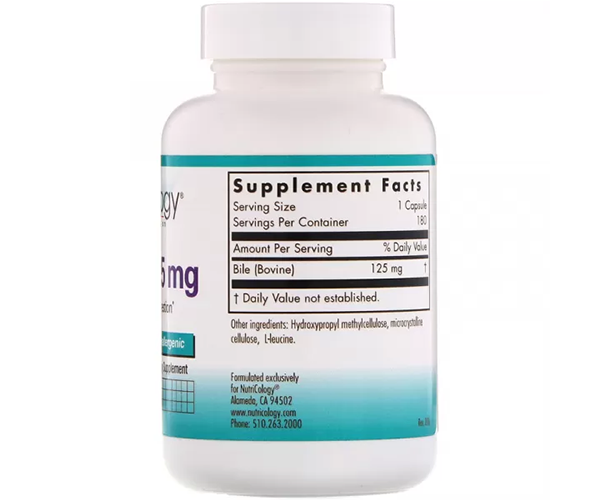 Бичача жовч в капсулах Nutricology (Ox Bile) 125 мг 180 капсул