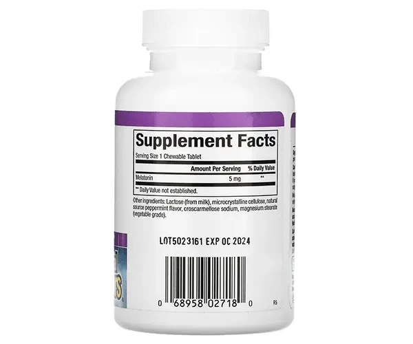 Мелатонін Natural Factors Stress-Relax "Melatonin" зі смаком м'яти 5 мг