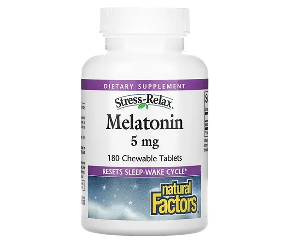 Мелатонін Natural Factors Stress-Relax "Melatonin" зі смаком м'яти 5 мг