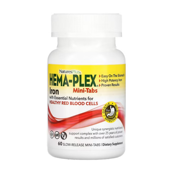 Железо и питательные вещества для здоровья эритроцитов Natures Plus (Hema-Plex) 60 міні таблеток медленного высвобождения