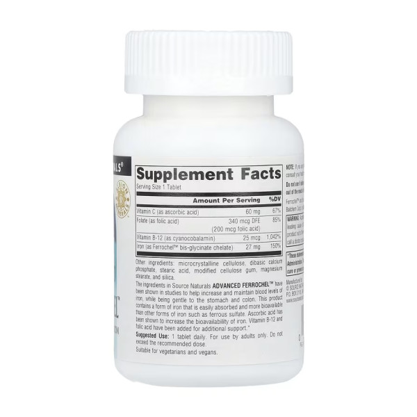 Залізо 27 мг (Advanced Ferrochel Source Naturals) 90 шт
