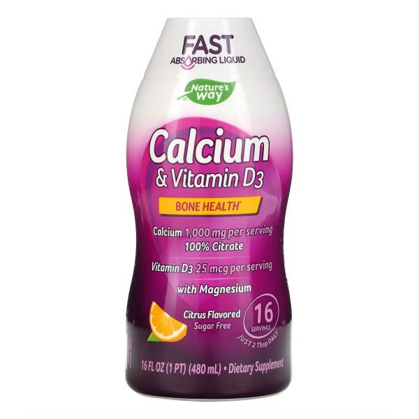 Кальцій та вітамін D3 Nature's Way (Calcium & Vitamin D3) 1000 мг/1000 МО 480 мл із цитрусовим смаком