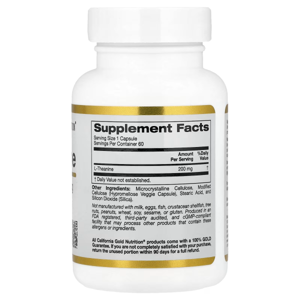 L-теанин California Gold Nutrition (L-Theanine Supports Relaxation) 200 мг 60 капсул