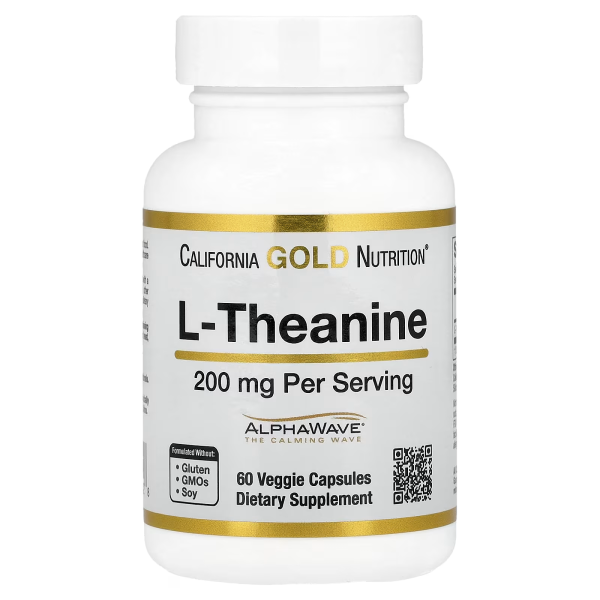 L-теанин California Gold Nutrition (L-Theanine Supports Relaxation) 200 мг 60 капсул