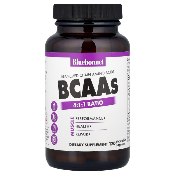 BCAA разветвленные цепи аминокислот Bluebonnet Nutrition (BCAAs 4:1:1 Ratio) 120 капсул