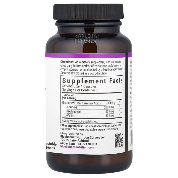 BCAA разветвленные цепи аминокислот Bluebonnet Nutrition (BCAAs 4:1:1 Ratio) 120 капсул