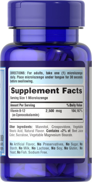 Витамин В-12 сублингвальный Puritan's Pride (Vitamin B-12) 2500 мкг 100 леденцов