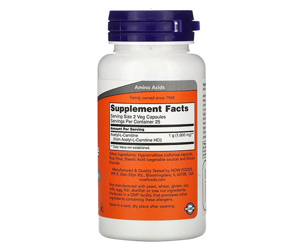 Ацетил-Л-карнітин NOW Foods (Acetyl-L-Carnitine) 500 мг 