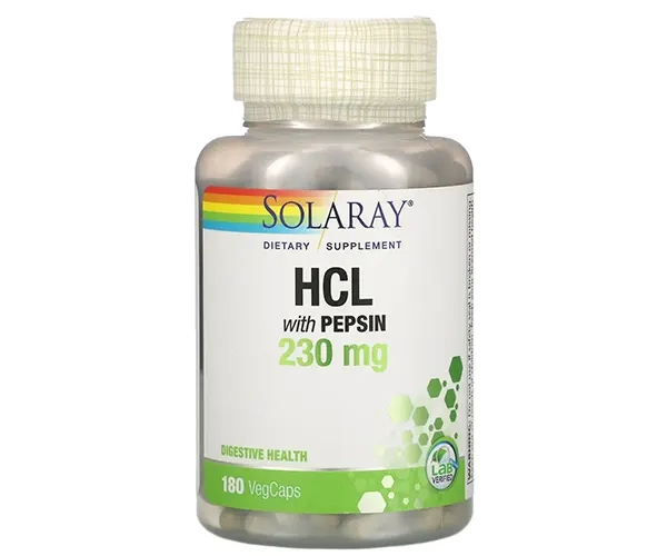 Бетаин HCL + пепсин Solaray (HCL with Pepsin) 180 капсул