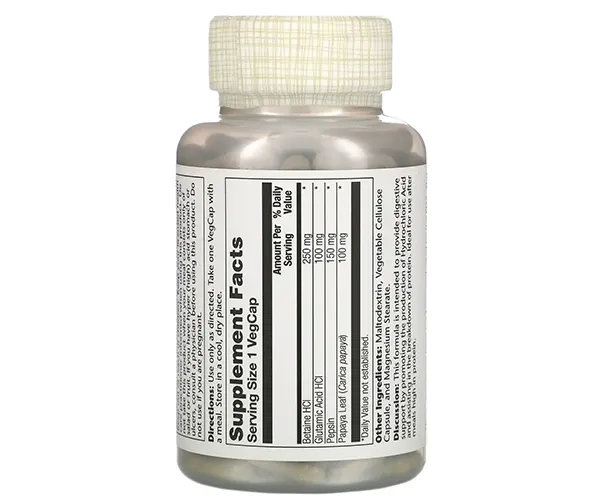 Бетаин HCL + пепсин Solaray (HCL with Pepsin) 180 капсул