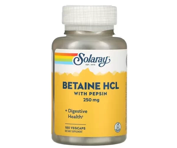 Бетаин HCL + пепсин Solaray (HCL with Pepsin) 180 капсул