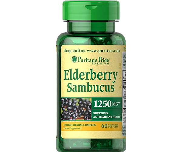 Чорна бузина Puritan's Pride (Elderberry Sambucus) 1250 мг 60 капсул