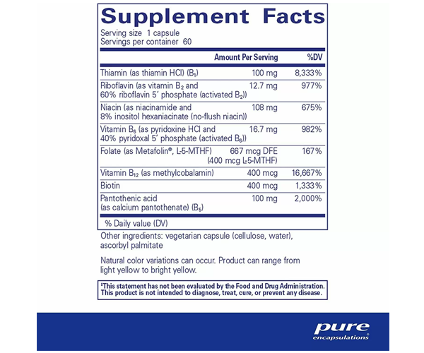 Вітаміни групи B, збалансована вітамінна формула Pure Encapsulations (B-complex plus) 60 капсул