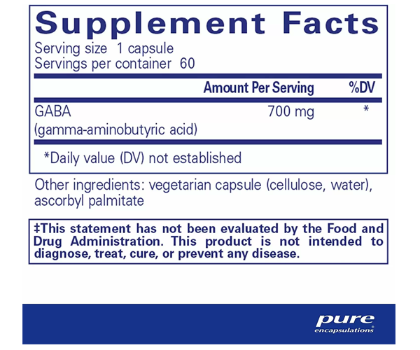 ГАМК (Гамма-аминомасляная кислота) Pure Encapsulations (GABA) 700 мг 