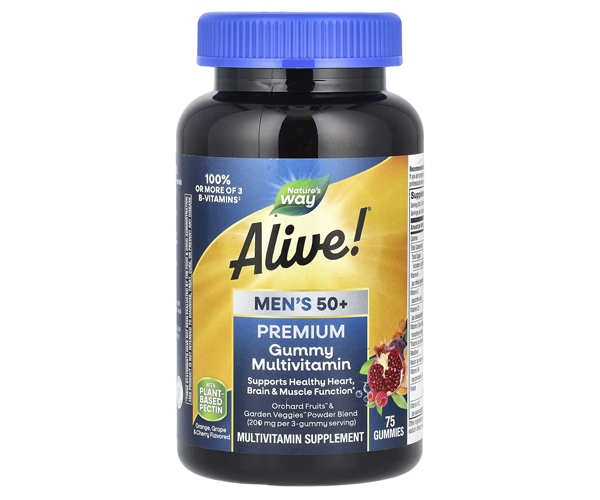 Мультивітаміни для чоловіків 50+ Nature's Way (Alive Men's 50+ Premium Gummy Multivitamin) 75 жувальних таблеток зі смаком апельсин-виноград-вишня