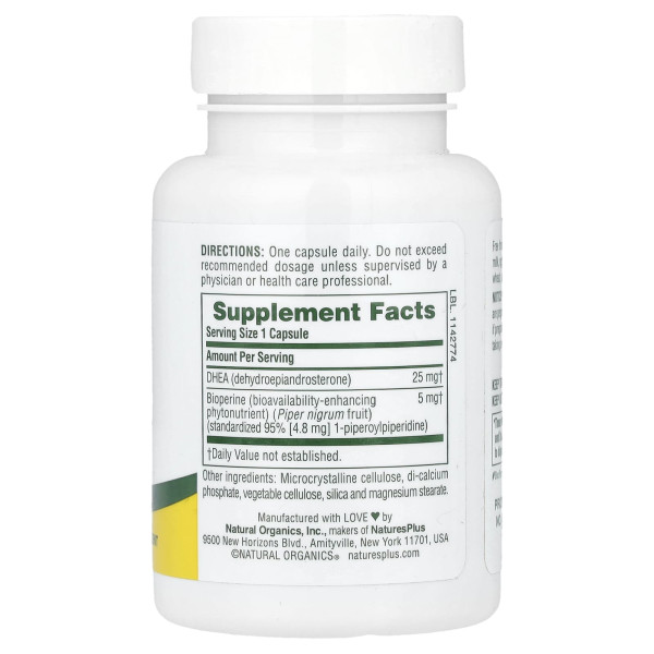 ДГЕА-25 з біоперином, Natures Plus DHEA-25 With Bioperine, 60 вегетаріанських капсул