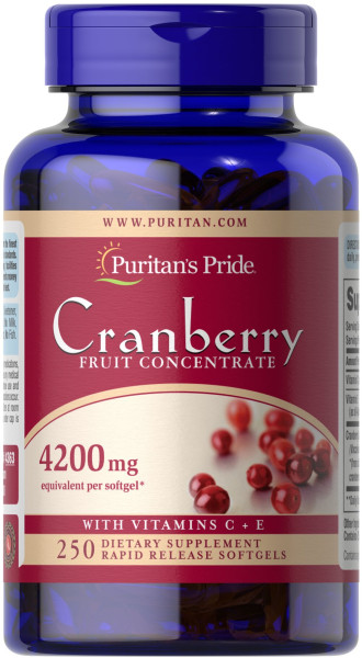 Журавлина з вітамінами С та Е Puritan's Pride  (Cranberry Fruit Concentrate) 4200 мг 100 капсул