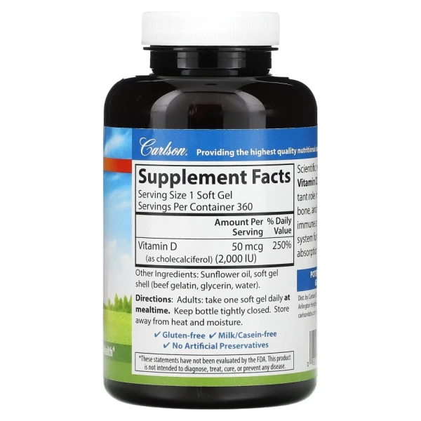 Вітамін D3 Carlson Labs  (Vitamin D3) 2000 МО 360 капсул
