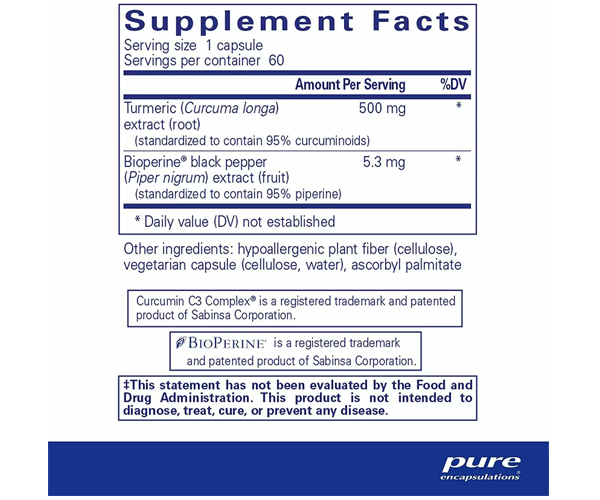 Куркумин с биоперином Pure Encapsulations (Curcumin with Bioperine) 500 мг 60 капсул